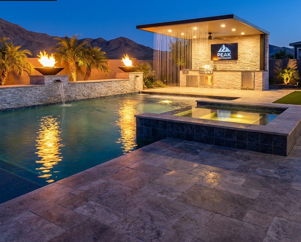 Finished pool and backyard perspective
