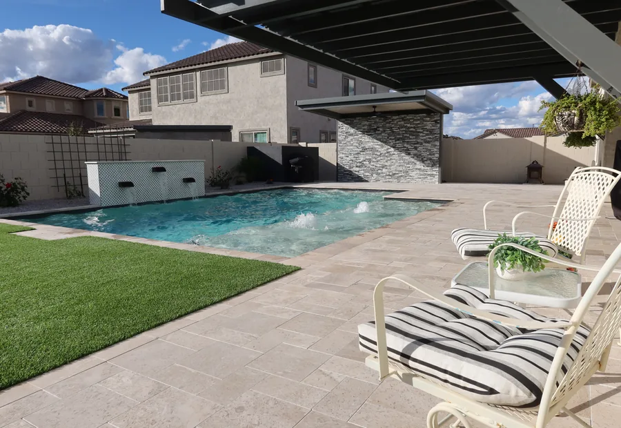 Pool water feature and hardscape detail